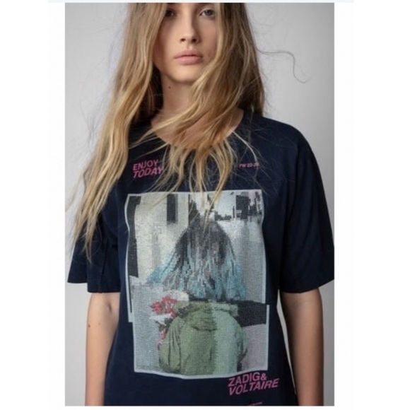 Zadig & Voltaire Bow Photoprint Strass T-Shirt- XS,S,M - Picture 2 of 8